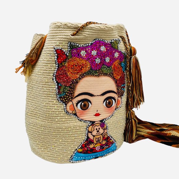 NEW 100% Authentic Handcrafted Wayuu Mochila Bag | Frida Kahlo + Crystals 🎨 - Picture 5 of 12